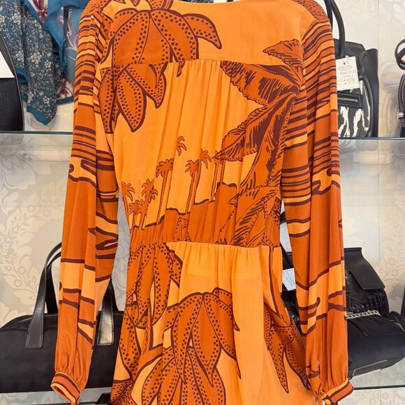 Johanna Ortiz Ancient Societies Palm-Print Long-Sleeve Midi Wrap Dress - size 8 - Picture 8 of 13